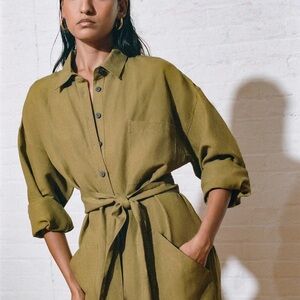 Mara Hoffman AGATHA Jumpsuit - Linen Tencel Olive Size Small $425